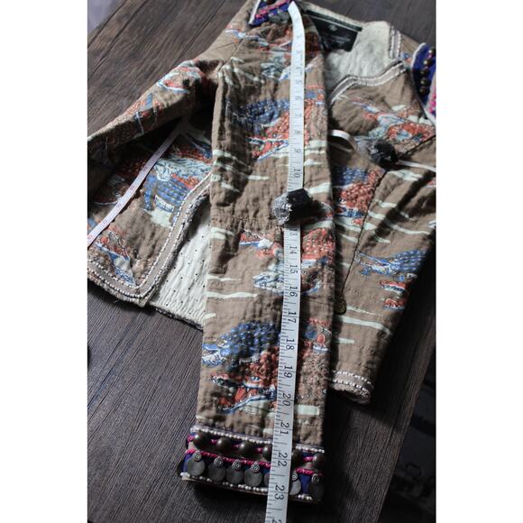 Maison Scotch Beaded Open Front Blazer All Over Alligator Jacket Crocodile Small - Picture 10 of 11